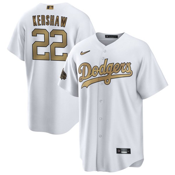 Men's Los Angeles Dodgers #22 Clayton Kershaw 2022 All-Star White Cool Base Stitched Baseball Jersey